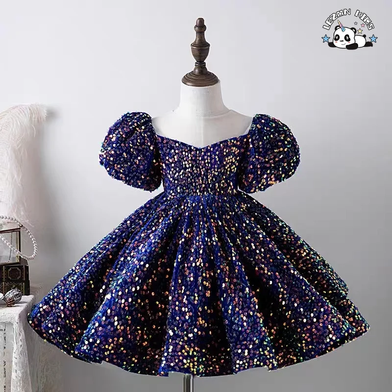LEZONKIDS - Vestido Princesa Lantejoulas Personalizado para Meninas, Vestido de Festa de Aniversário, Vestido de Noiva para Crianças